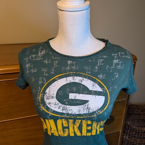 GREEN BAY PACKERS Short Sleeve Burnout Green NFL Tshirt Small - Picture 2 of 10